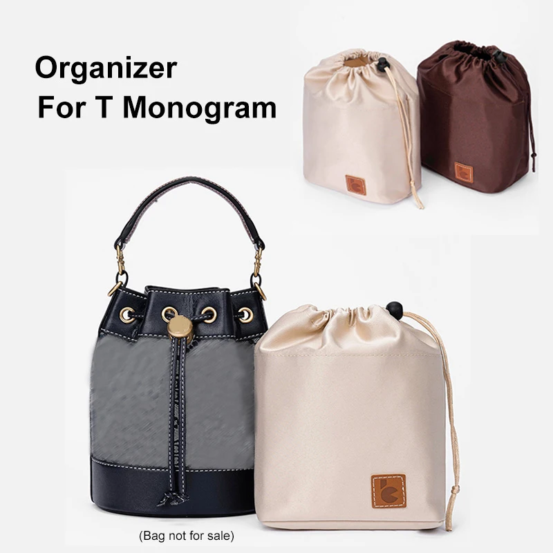 

Purse Organizer Insert, SATIN Fabric Drawstring Bag Liner, Handbag&Tote Shaper, Storage For T MONOGRAM Small Inner Pouch