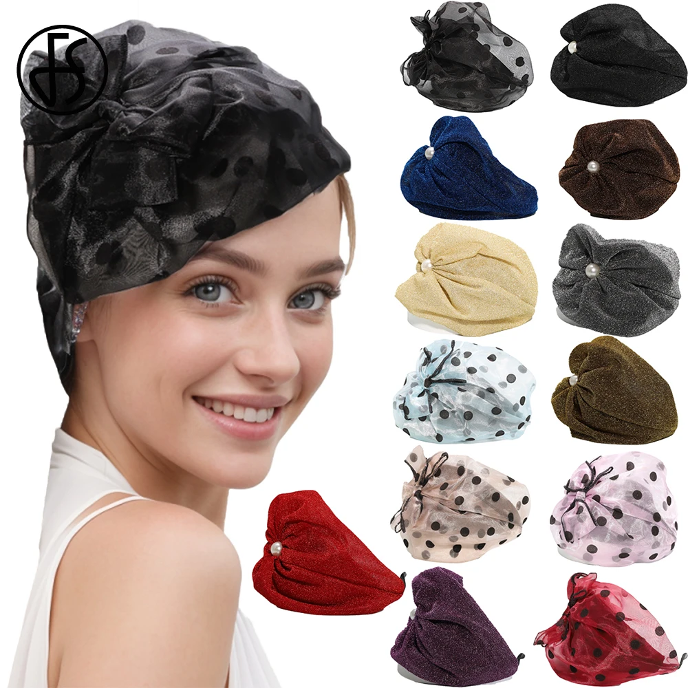 FS Fascinators 여성용 작은 탑 모자, 활 비드 도트 거즈 머리띠, 웨딩 신부 교회 칵테일 티 파티 필 박스 캡