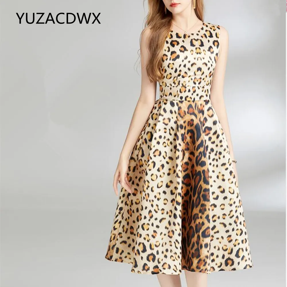 

Летнее модное женское платье с леопардовым принтом 2024, винтажные сексуальные женские мини-платья без рукавов с круглым вырезом, шикарное платье на молнии
