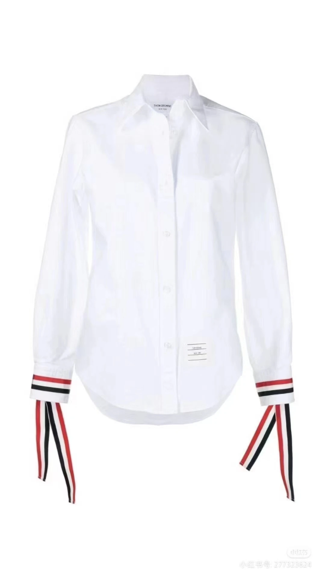 

Four bar men's and women's couple shirt TB long sleeved loose trendy internet celebrity casual white shirt with woven sleeves