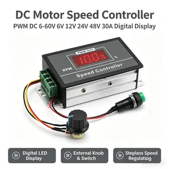 Regolatore di velocità del motore PWM, adatto per 6-60V, 30A, con display digitale | Regolatore di Velocità per Veicoli Elettrici