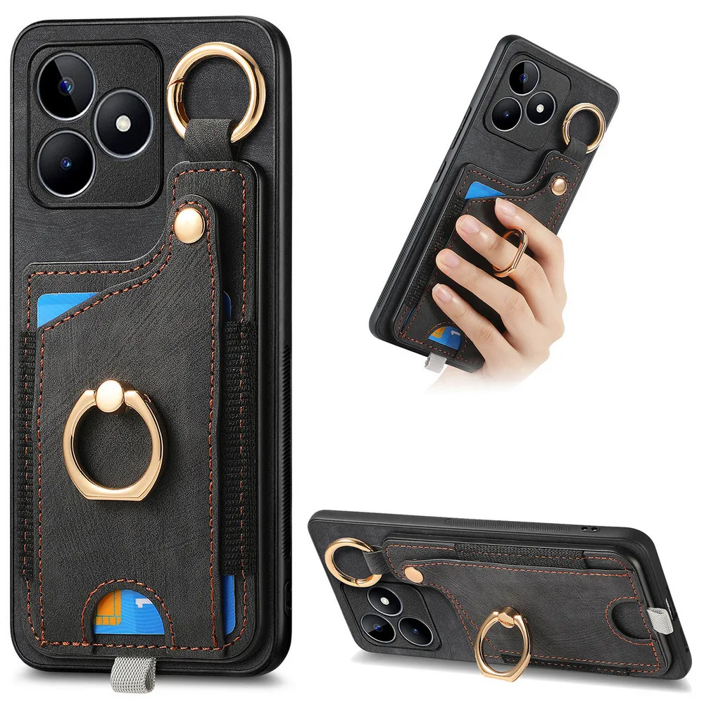 

Кожаный держатель для карт Realme C67 4G 2024, кольцо для OPPO Realme C67, защитный чехол для камеры Realmi C55 C53 C51, задняя панель