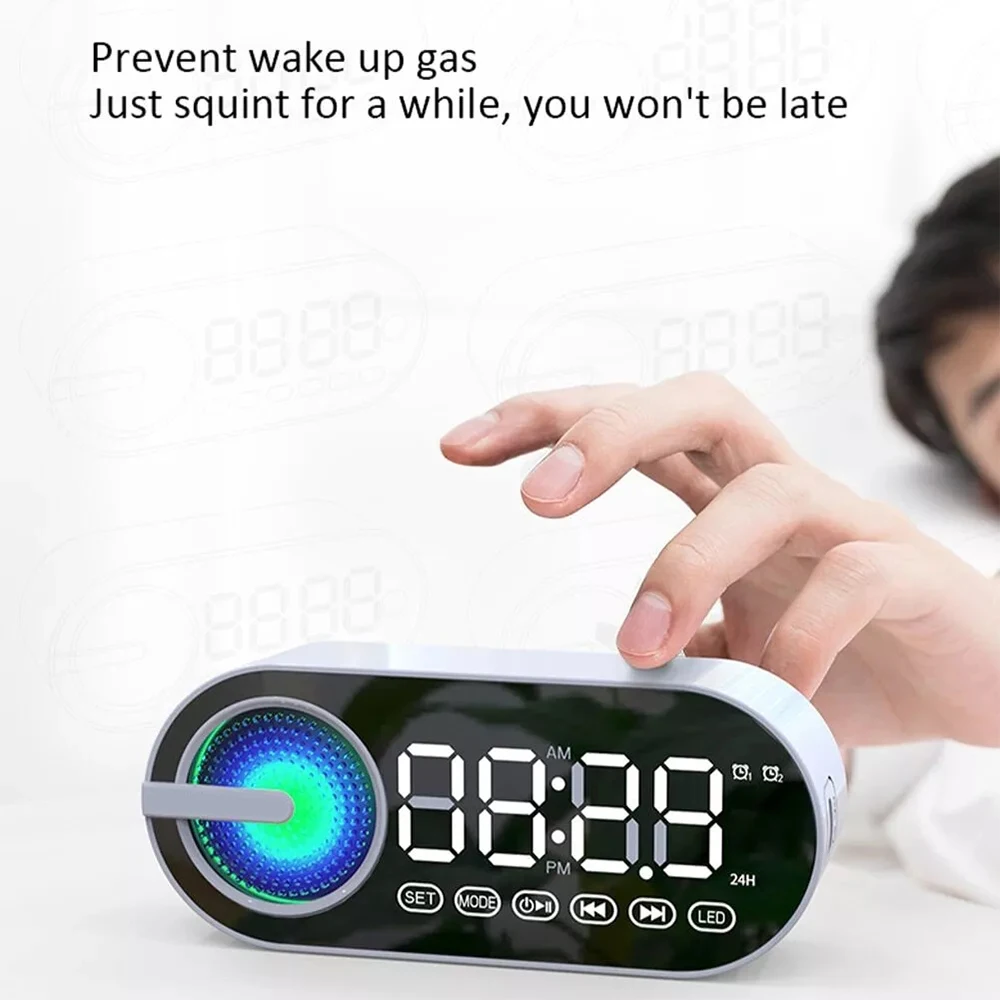 Quiet Wireless Bluetooth Speaker Alarm Clock RGB TWS USB LED Mirror Digital Clock FM Large Display Living Room Office Decoration