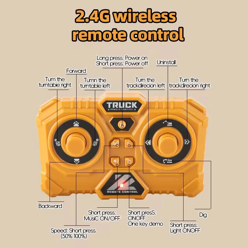 1:64 RC 굴삭기 덤프 모델 미니 합금 원격 제어 장난감 조명 및 사운드 시뮬레이션 건설 차량 어린이용 선물 장난감