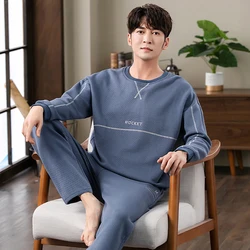 3-Layer 100% Cotton Thicken 3XL Big Size Male Pajamas Winter Sleepwear Simple Leisure Solid Pajama Man for Sleeping pyjama homme