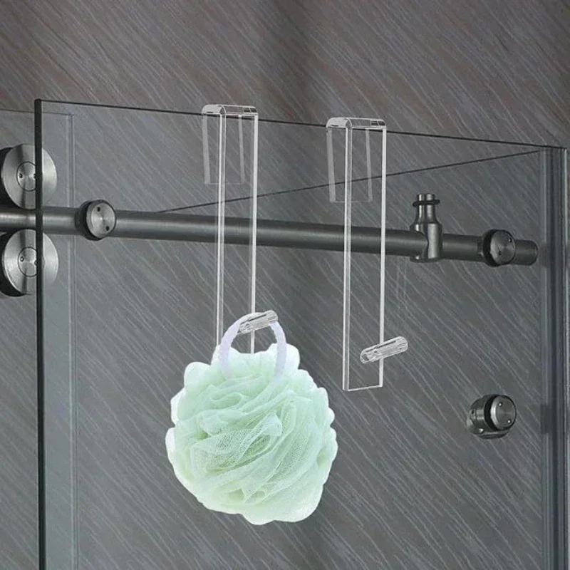 Shower Door Hooks 7-inch Clear Acrylic Extended Over Door Hooks for Bathroom 0.47-in Frameless Glass Door Tool Free Shower Towl 4
