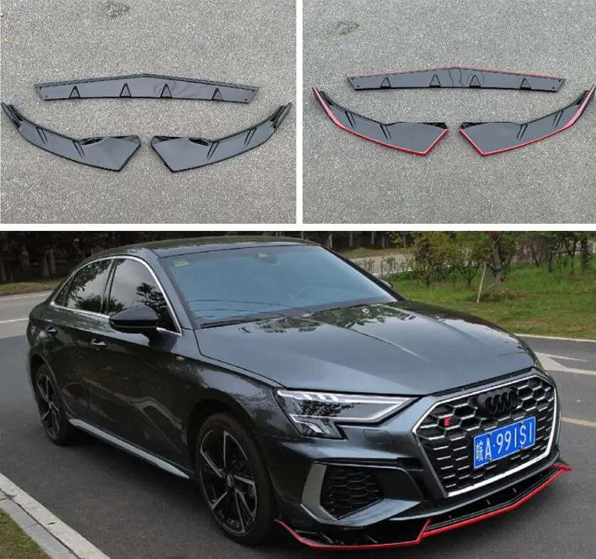 

4 COLOUR ABS PAINT CARBON FIBER FRONT BUMPER SPOILER LIP SPLITTERS WIND KNFE COVER For NEW Audi A3 S3 SLINE 2021 2022 2023