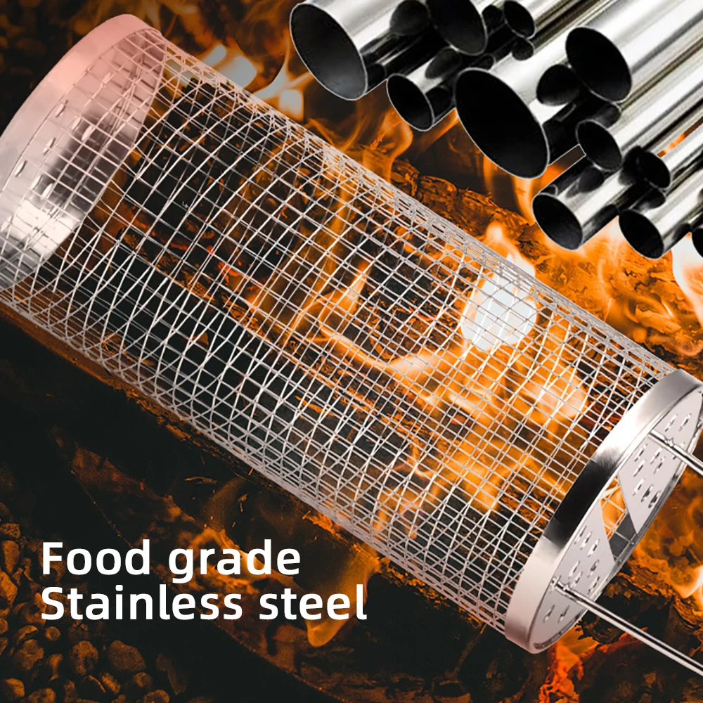Stainless Steel Grill Basket Portable Barbecue Cage Rolling Grilling Basket Barbecue Tool BBQ Outdoor Grill Accessories bbq basket