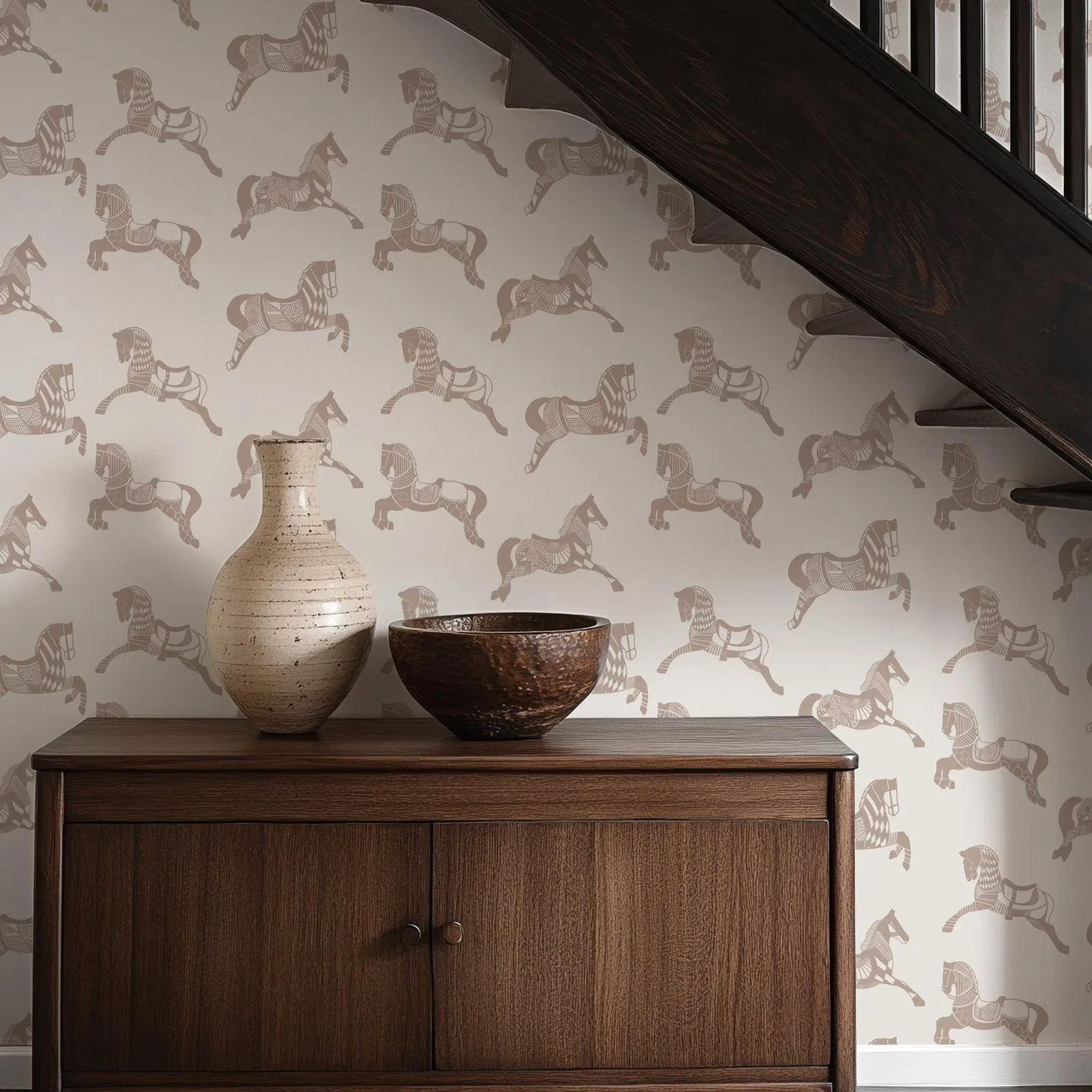 טפט סוס בצבע וניל, נייר קיר מודרני לבית חווה, דבק עצמי בצבע בז' או גליל קיר מסורתי