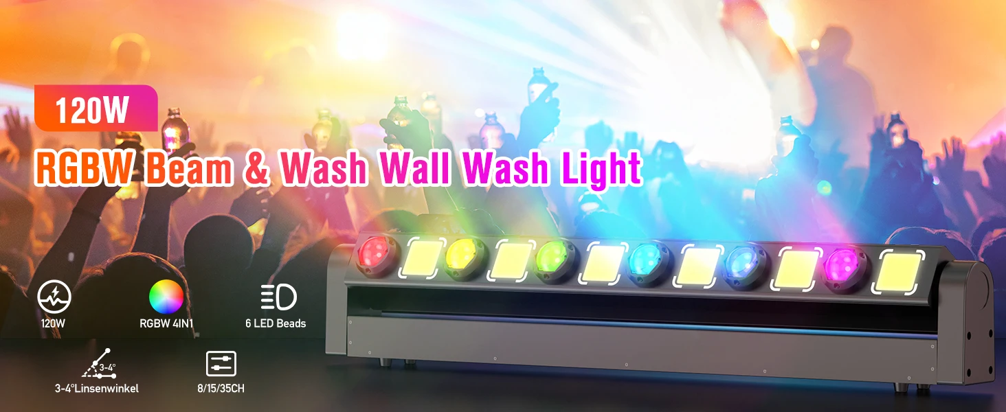 Description Picture 2 of itemFieryzeal 6 LED RGBW 4IN1 DMX Wall Wash Lamp DJ Disco Party Bar Stage Light Wall Light 60W Beam LED+45W 5050RGB Wall Wash Light