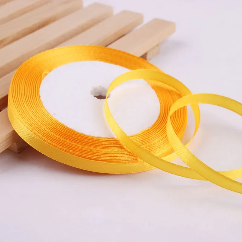 Gold Yellow Satin Ribbon 0.6/1/1.2/1.5/2/2.5/4/5cm Handmade DIY Bow Crafts Packing Christmas Halloween Decoration