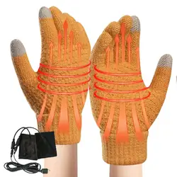 Heated Gloves For Men Velvet Heated Mittens USB Powered Winter Hands Warm Gloves Touchscreen Jacquard Knitted For Outdoor