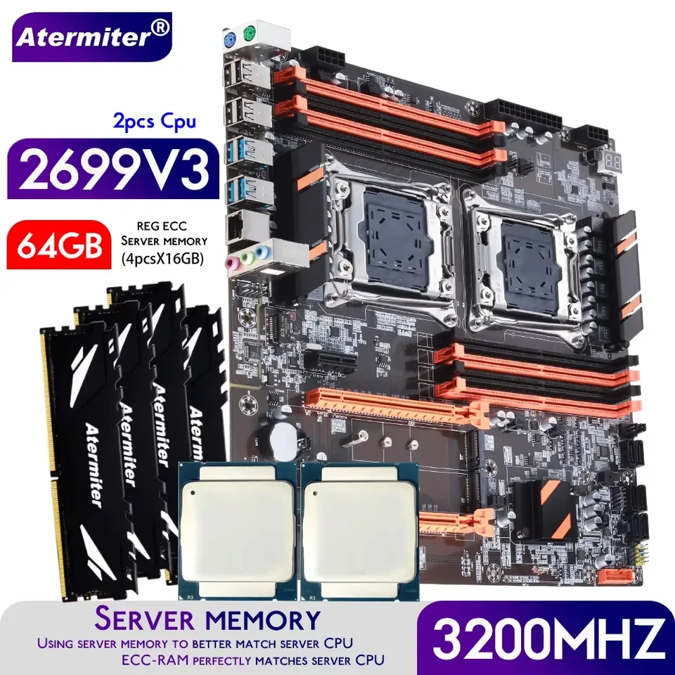 Atermiter Dual X99 Motherboard With LGA2011-3 XEON E5 2699 V3 *2