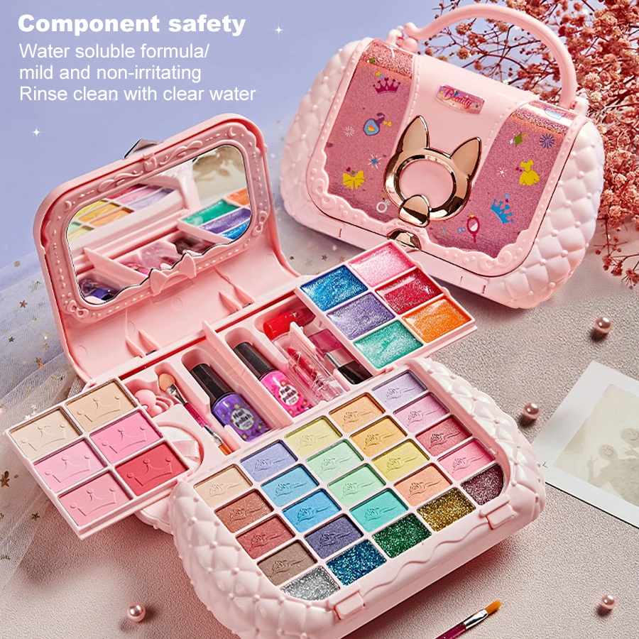Kids Washable Makeup Girl Toys-Kids Makeup Kit for Girl Real Make Up Set Little Girls Kit for Toddler Kid Children Pr makeup toy cosmetics set