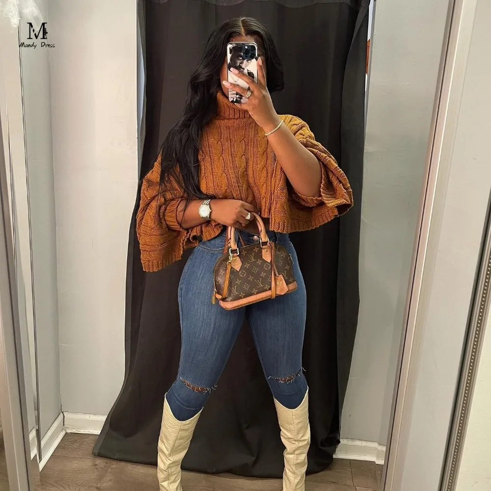 

Knitted Women Pullovers Sweaters Turtleneck Long Sleeve Loose Fall Winter Clothes Streetwear Designer Shawl Tops