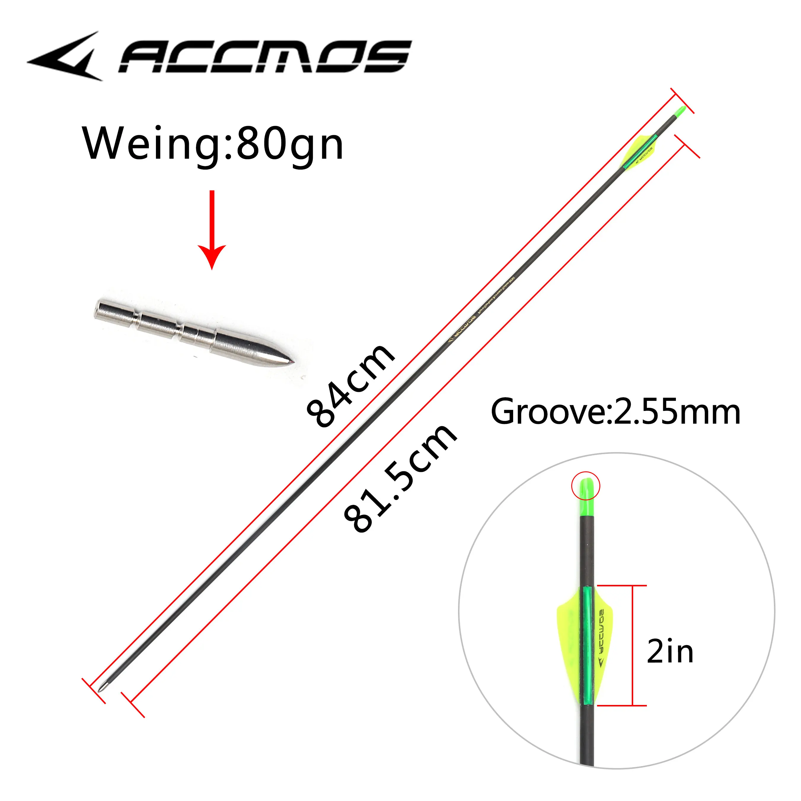 ACCMOS ID 4.2mm Carbon Arrow 30-32inch Spine 350-1000 for Compound Recurve Bow Archery Shooting 12pcs archery arrows