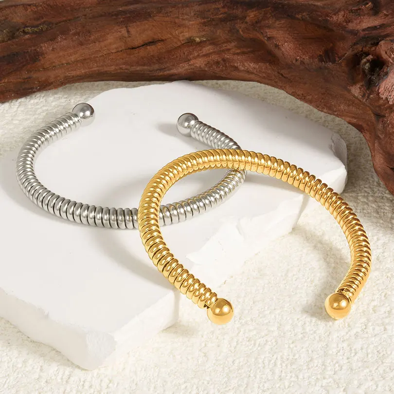 Stylish Simple Stainless Steel Open Cuff Bangles Girl Women Jewelry Gifts Non-Tarnish Steel Color Adjustable Opening Bracelets 6