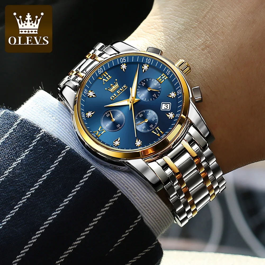 OLEVS 2858 Watches for Men Top Brand Luxury Chronograph Luminous Quartz Watch Business Waterproof Stainless Steel Wristwatch Man