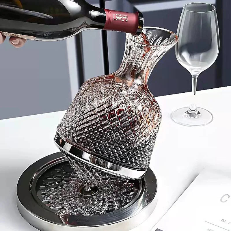 

European-style Crystal Glass Top Spin Decanter Personality Mirror Carved Red Wine Tumbler High-end Set Decanter