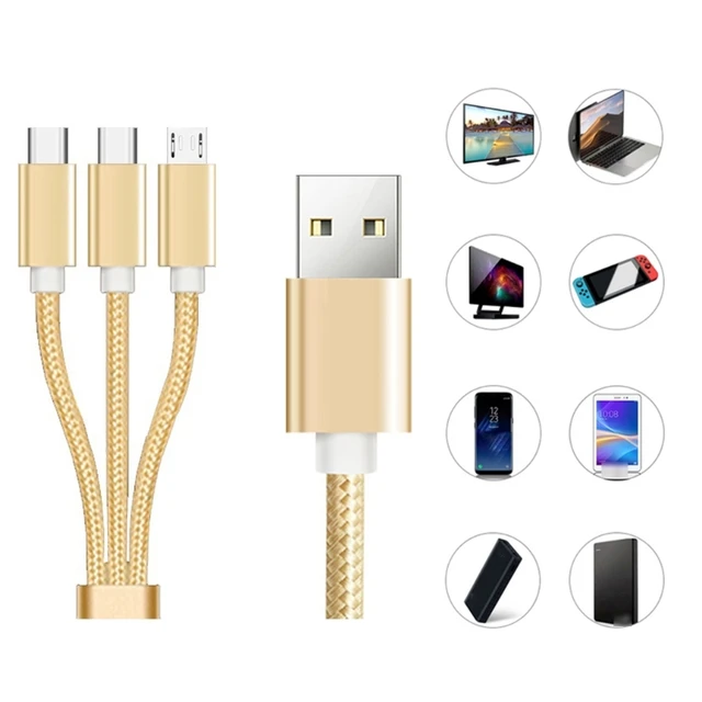 Cable cargador múltiple Trenzado Universal 3 en 1 Cable USB múltiple Cable  de carga - AliExpress