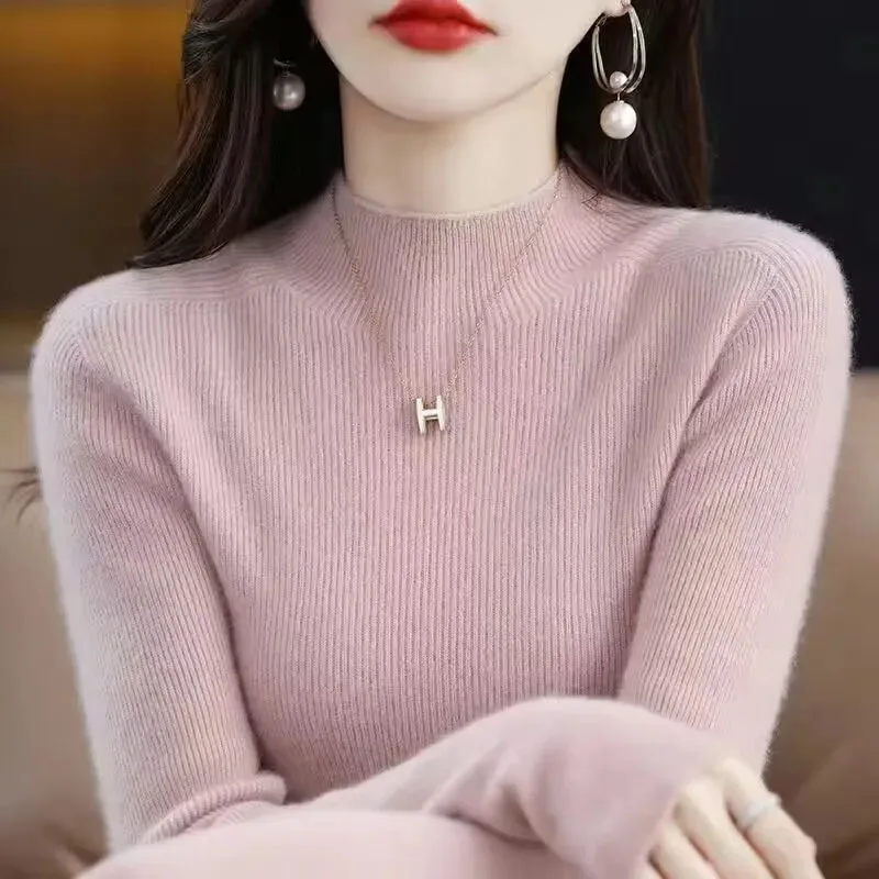 Solid Half Turtleneck Knit Sweater Women Autumn Winter Korean Long Sleeve Pullovers Fashion All Match Thick Warm Slim Jumper New - Image 6