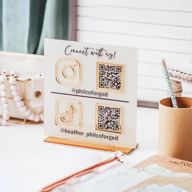 Business Social Media qr Code Sinais Acrílicos Digitalização Personalizada para Pagar Mesa Dinheiro App Estúdio de Beleza Ins fb Scanning Ícones