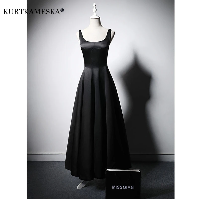 

White Satin Long Prom Evening Dresses for Women Summer 2023 French Vintage Celebrity Hepburn Slim Cocktail Formal Black vestido