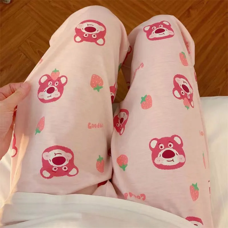 

Sanrio Hello Kitty Sweet Cartoon Strawberry Bear Y2k Pant Baggy Culotte Chic and Elegant Woman Pants Flare Leggings