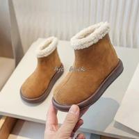 Fashion Retro Children's Winter Snow Boots Warm Non-slip Flat Round Suede Kids Cotton-padded Shoes Boys Girls Shoes 22-36 Size