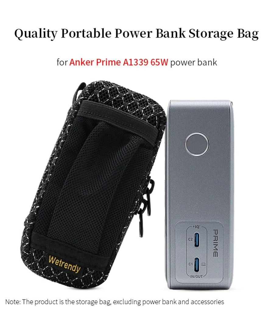 Portable Power Source Bag for Anker Prime A1339 65W Power Bank Breathable Bag A1339 Travel Carrying Ventilate Case