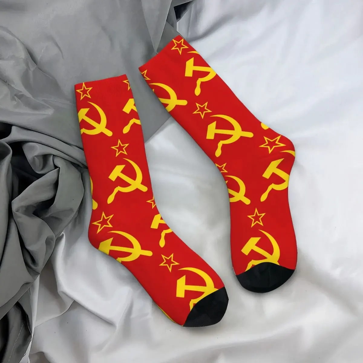 Vintage Soviet-Inspired Hammer & Sickle Flag Socks - Super Soft All-Season Stockings