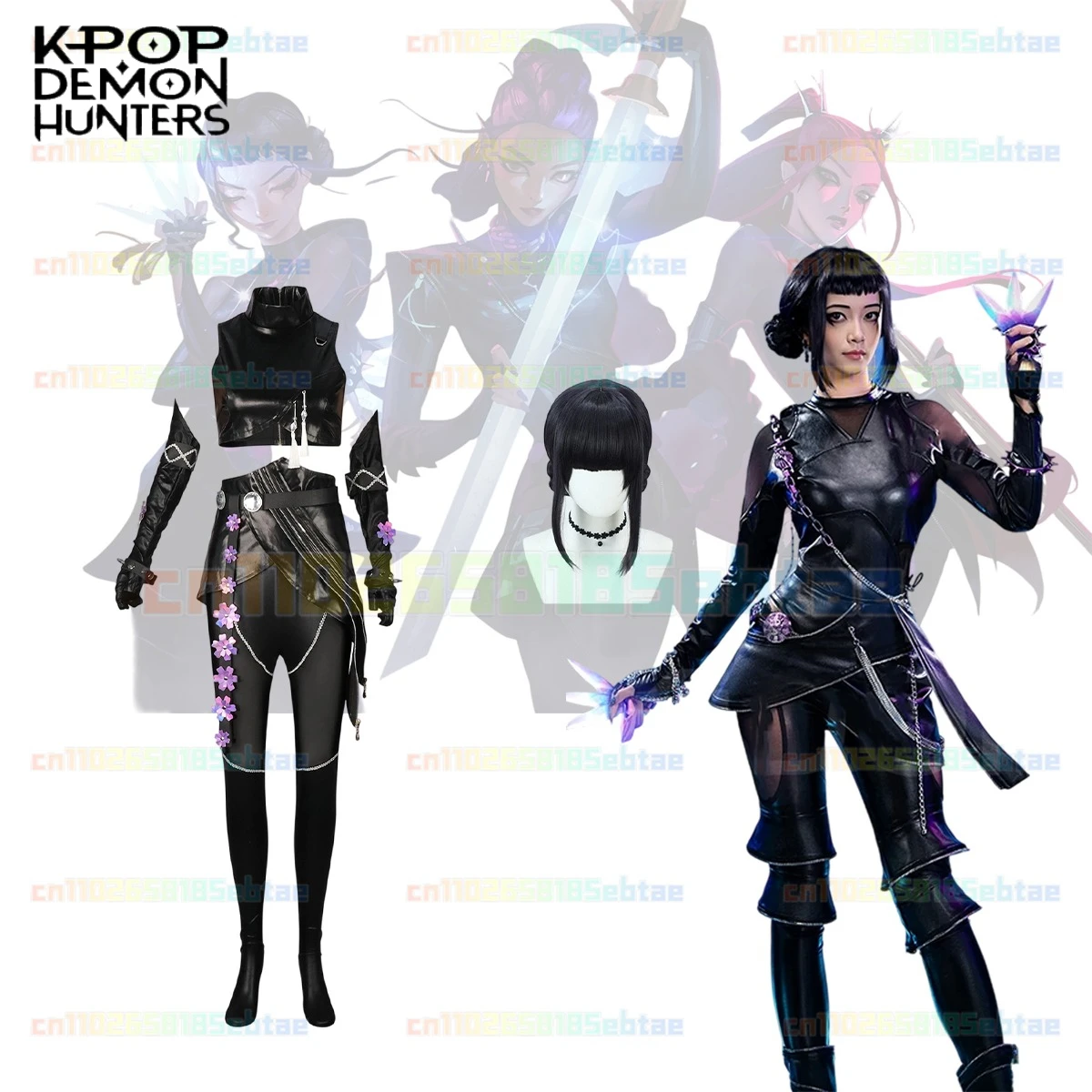 thumbnail image 2 of Anime K-Pop Demon Hunters Zoey Rumi Mira Cosplay Costume White PU Leather Uniform Role Play For Party Halloween Carnival Outfits 2 of 11