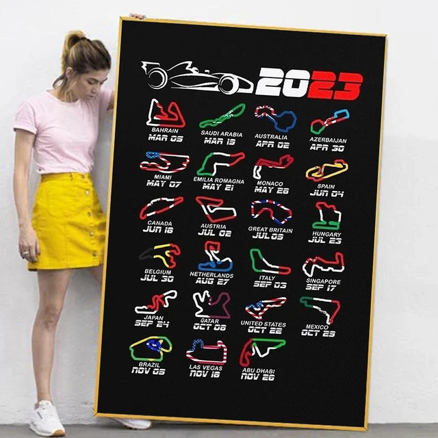 2023 Calendar Formula 1 Track Circuit Poster Prints For Home Decor Abstract Races Season Track Map Canvas Painting Wall Art
