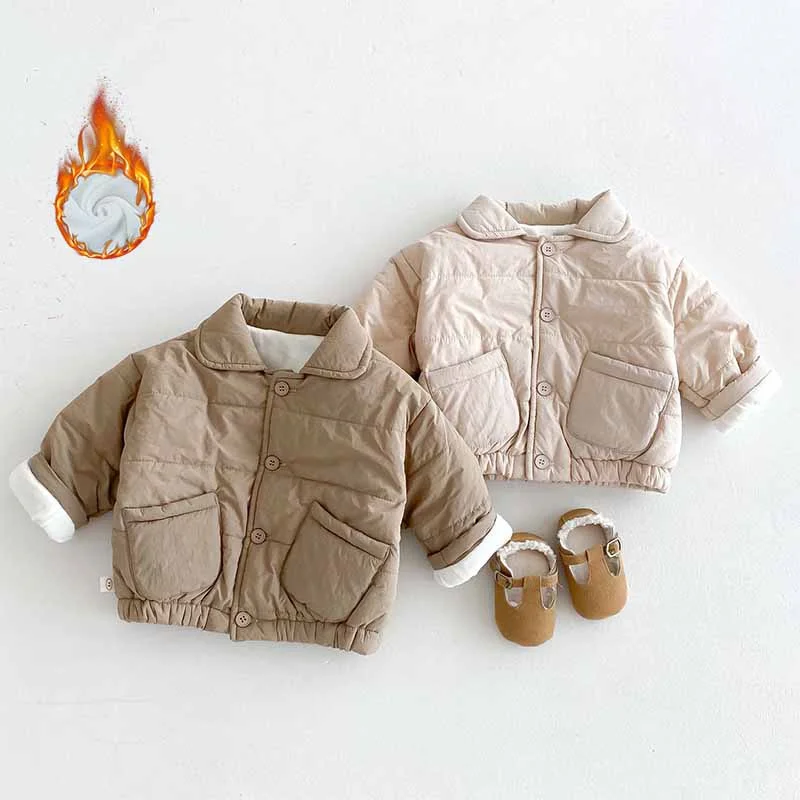 Infants Plus Velvet Thickened Coat Baby Padded Jacket Boys Warm Cotton Clothing Girl Winter Parkas New Children Casual Outerwear