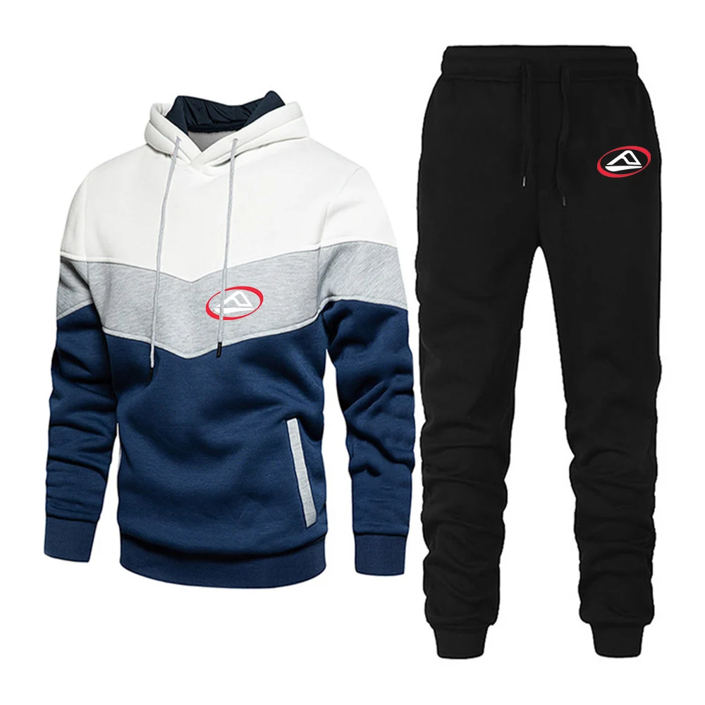 Reef 2023 New Men Spring and Autumn Comfortable Casual Three Color Stitching Patchwork Hoodie+ Trouser Comfortable Set