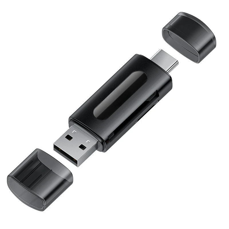 Mini USB 2.0 SD TF Kart 4'ü 1 Arada Çok Fonksiyonlu USB Tip-C Kart Okuyucu, Harici Depolama, Siyah, Genişletilebilir