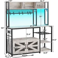Itaar 47.2 Inch Bakers Rack with Power Outlet, Microwave Stand with Storage, Farmhouse Coffee Bar Cabinet Station with Wine Rack 2