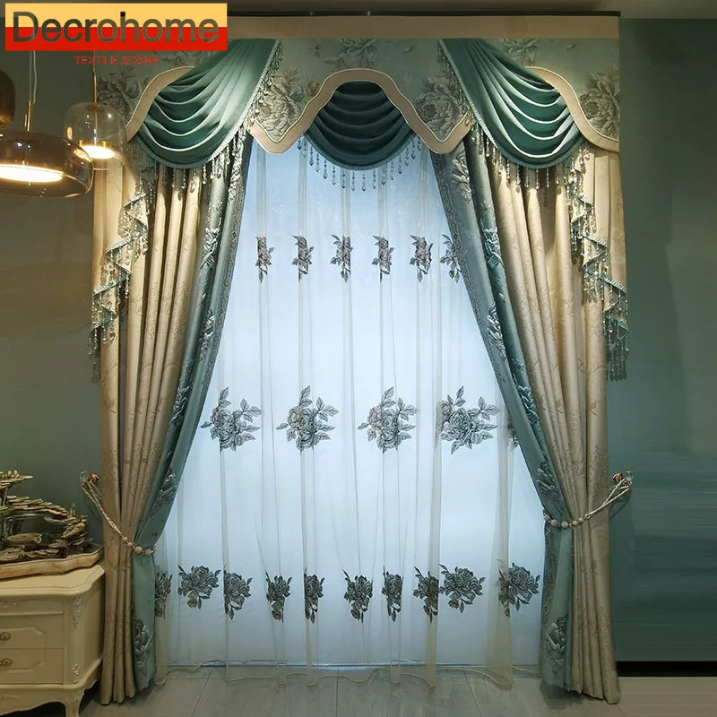 

Palace Embroidered Window Screen Embossed Jacquard Thickened Splicing Curtains for Living Room Window Bedroom French Villa