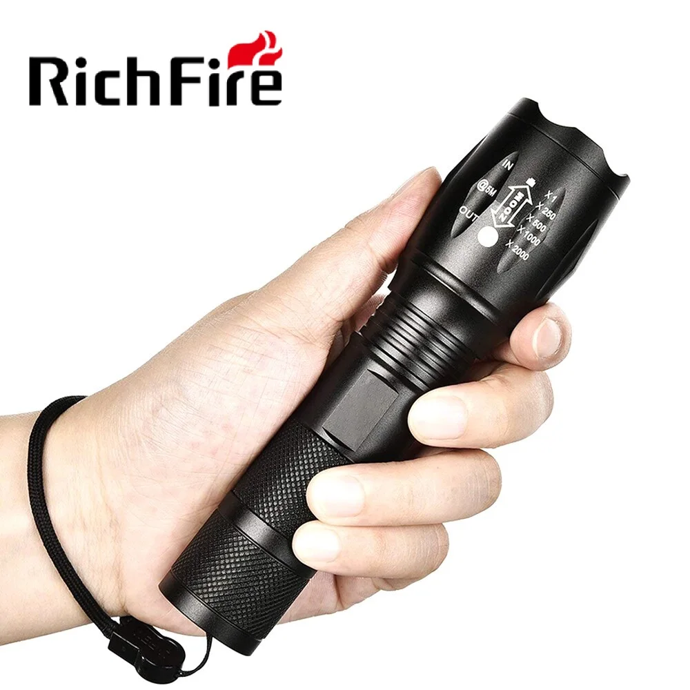 

Richfire High Power Led Flashlights CREE XML-T6 1200LM Zoomable Tactical Torch Light by18650 Battery for Rescue Search Camping