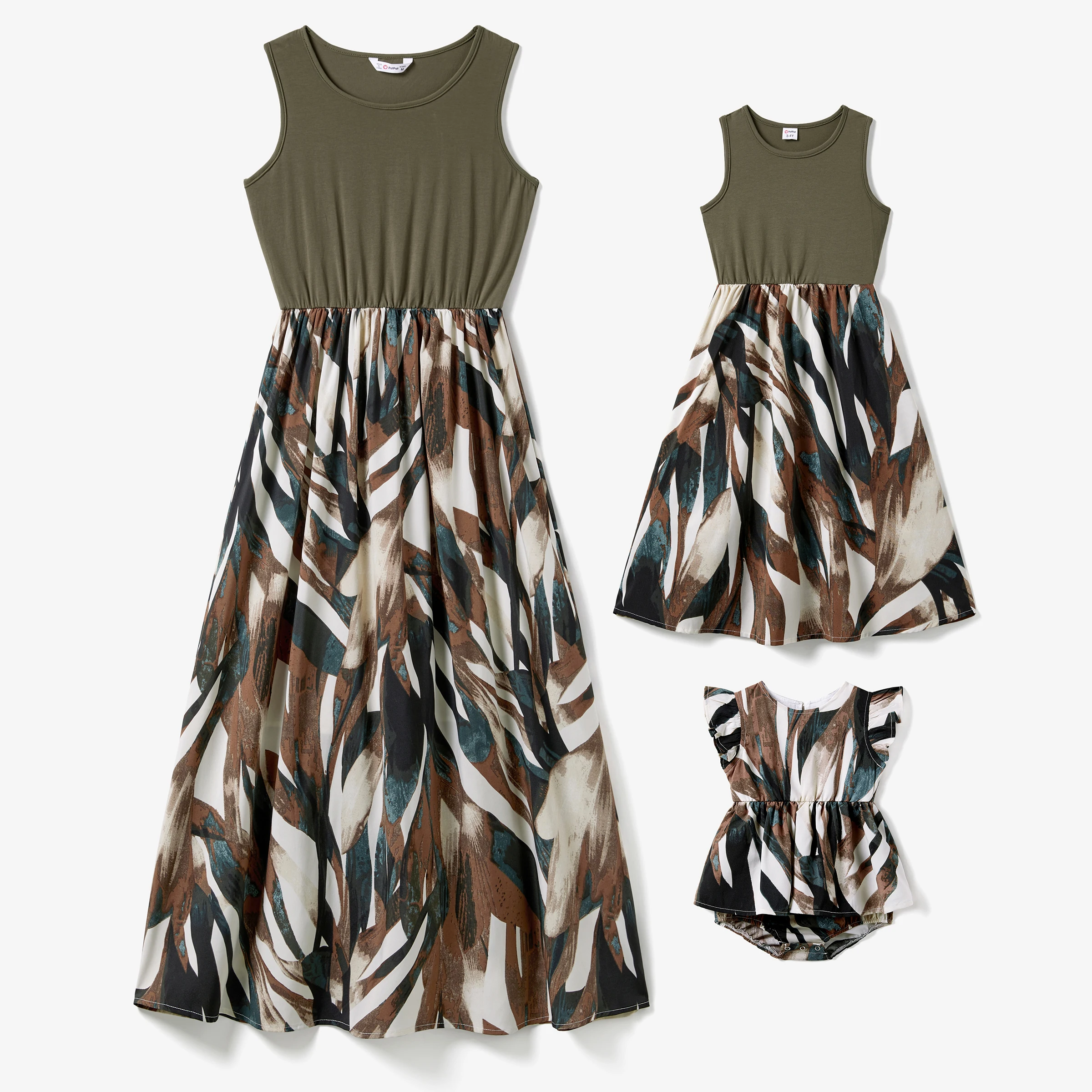 

PatPat Mommy and Me Army Green Tank Top Spliced Floral Dress