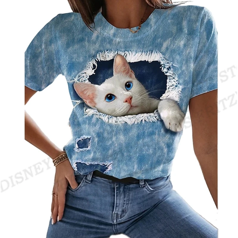 womens-3d-cat-print-oversized-tshirt-funny-animal-casual-top