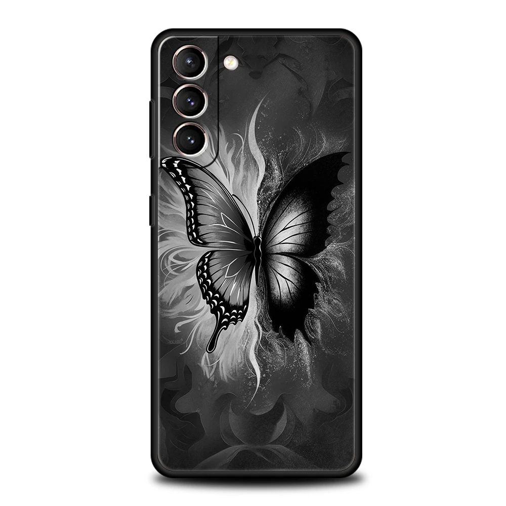 Handyhülle für Samsung Galaxy S25/S24/S23/S22/S20/S21/FE/Ultra/S10/S10E/S9/Plus/5G, weiche TPU-Abdeckung, schwarz-weißes Schmetterlingsmuster – Detail 4