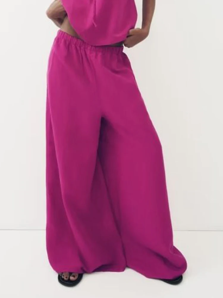 

2023 Women Summer Wide Leg Pants Fashion Solid Linen Elastic waist Loose Female Elegant Street Pant Trousers Clothing
