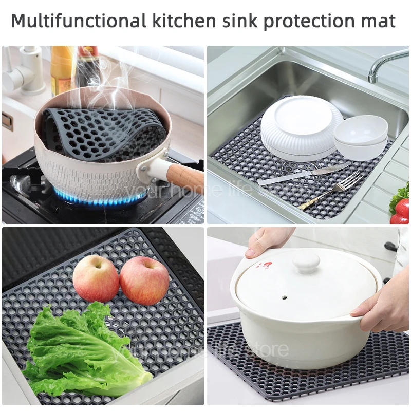 Protectores de fregadero para fregadero de cocina, alfombrilla de silicona  para rejilla, parte inferior de fregadero de acero inoxidable, alfombrilla  resistente al calor