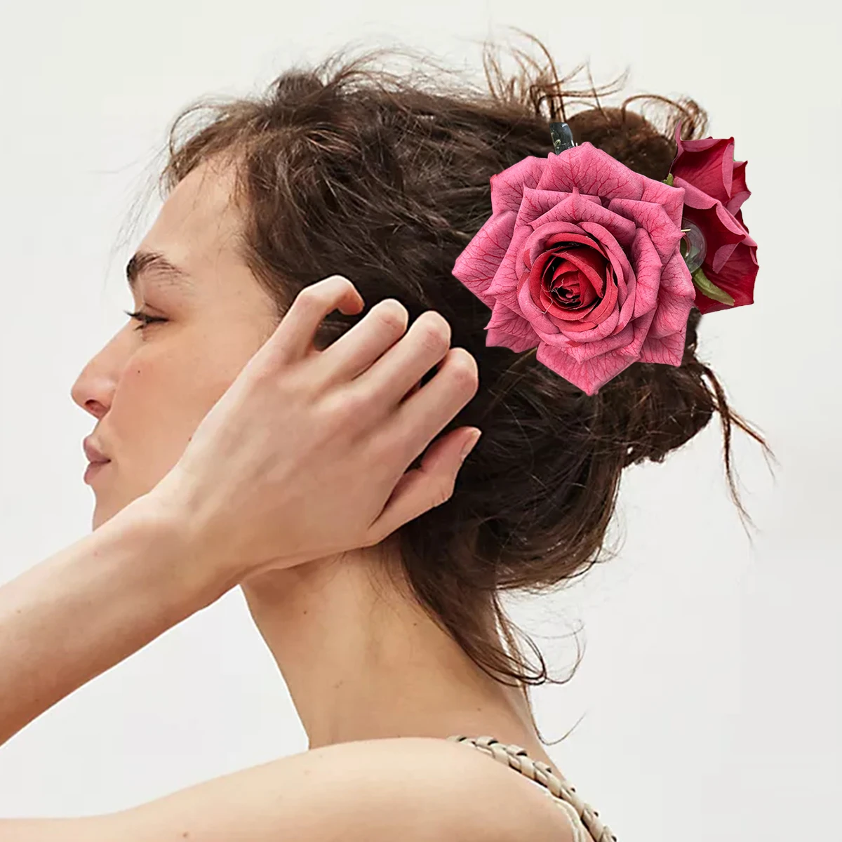AWATYR Große künstliche Blumen-Haarklammer, Rosen-Haarspange, elegantes, hochwertiges Damen-Haar-Accessoire, Opla Petit Nigónс