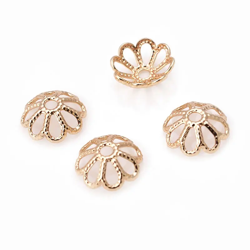 실버 골드 컬러 로즈 골드 컬러 황동 플라워 비즈 캡, 주얼리 제작 DIY 결과물 액세서리, 7mm, 8mm, 12mm, 14mm, 18K