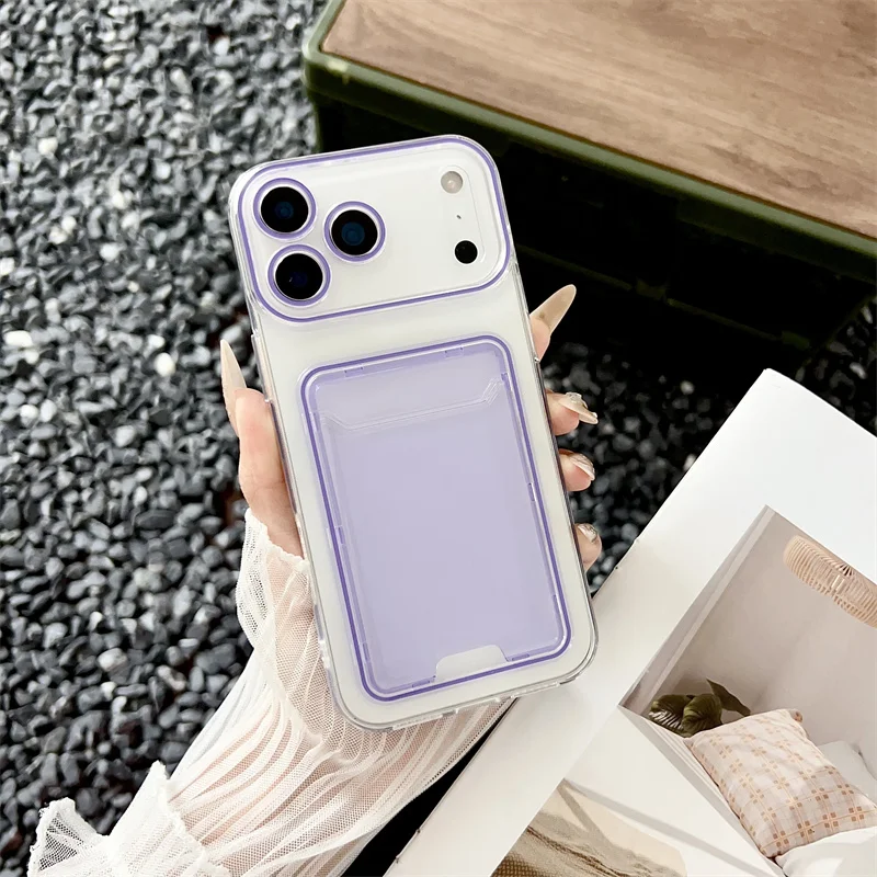 Translucent Jelly Color Card Holder Wallet Phone Case - Silicone Shockproof Cover