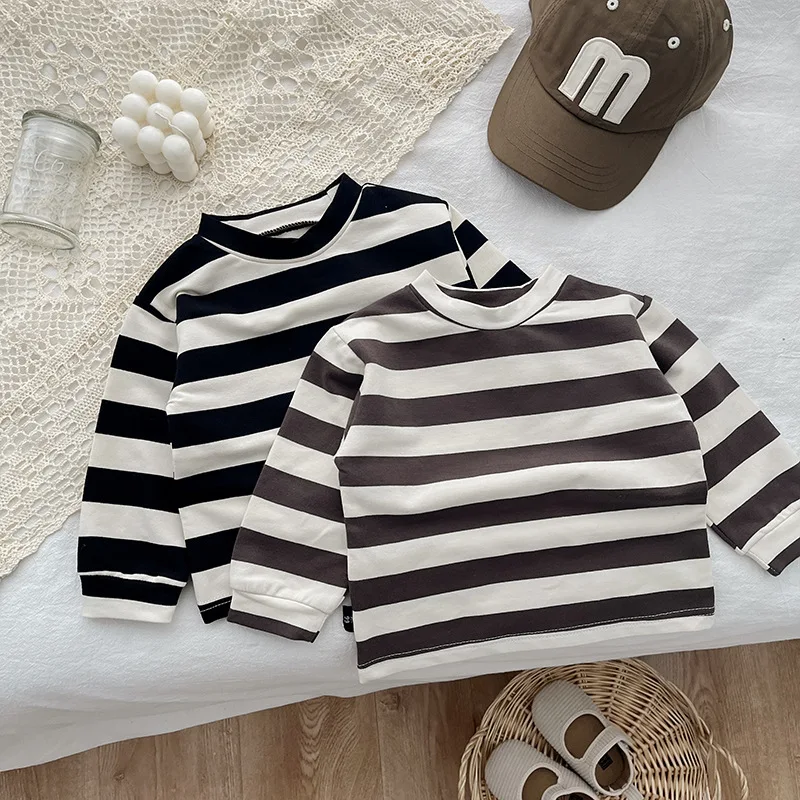 

Baby Stripes T-shirt Long Sleeve Spring Autumn Toddler Loose Pullover Tops Soft Cotton Newborn Girls Boys Casual Tee Shirts