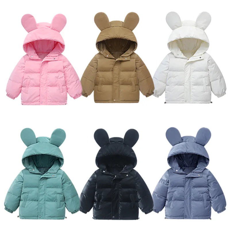 

Зимние детские пуховики с капюшоном и милым медведем, плотные теплые пуховики, одежда для мальчиков и девочек, детская одежда