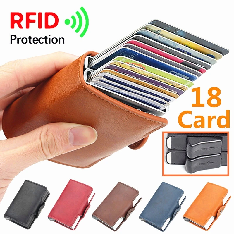 12 Card Slot Magic Anti RFID Double Aluminum Box Leather Wallet Card Holder Large Capacity ID Credit Bank Case wallet card holder leather wallet credit card wallet smart wallet credit card holder card holder card wallet id card case business card holder id card holder document card wallet wallet card bag